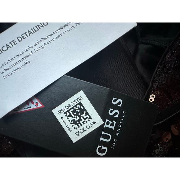 Guess Large Sequin Black Crimson Underlay High Waisted NWT Semi Formal Dress - Picture 6 of 10